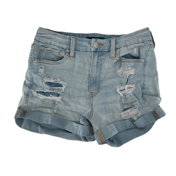 Aeropostale High Rise MIDI Distressed Cuffed Hem Jean Shorts Size 8 Women’s - Picture 1 of 5